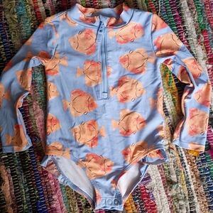 Carter's Light Blue Long-Sleeve One-Piece Swimwear with Orange Fish Print
